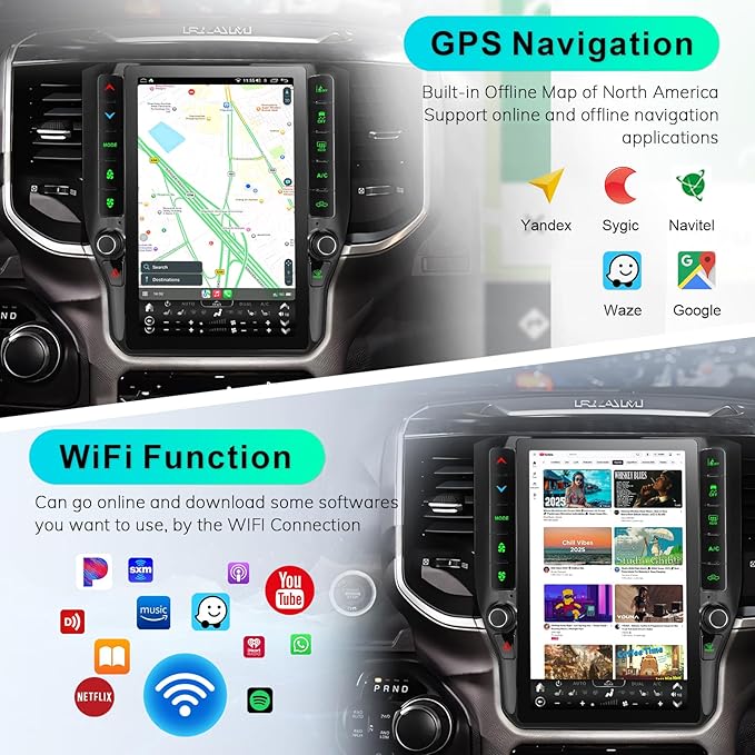 8 Cores 6+128G Radio Upgrade, 2019-2024 for Dodge Ram 1500 2500 3500 Truck Radio Upgrade,12.1 inch Vertical Touchscreen Support Wireless CarPlay Android Auto GPS Bluetooth FM SWC(Inches, 12.1)