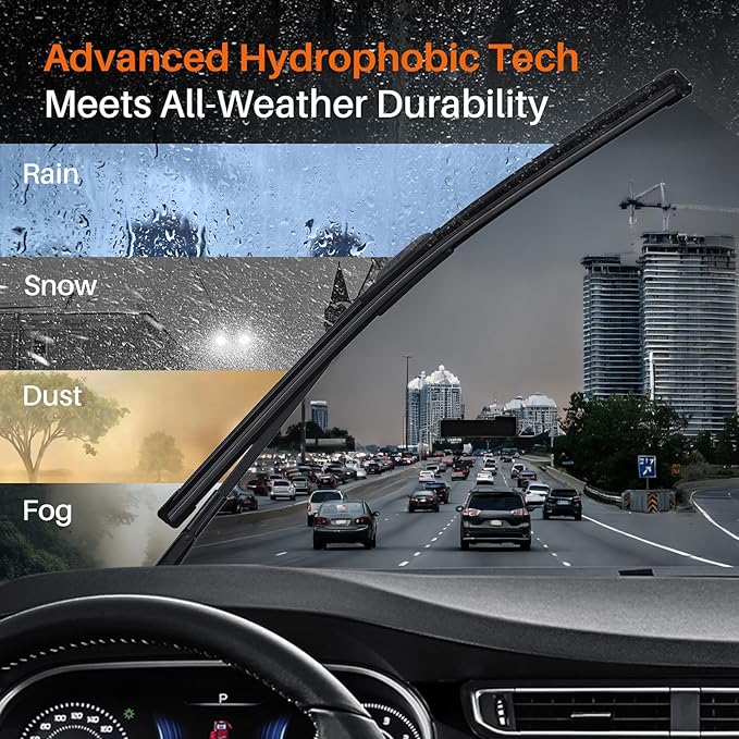 DOG TAIL Water Repellent Silicone Wiper Blades 16 inch (2 Pack) with Multiple Adapters and 2 Refills, Automotive Replacement Front Windshield Wiper Blades for My Car with Water Repellency DropClear