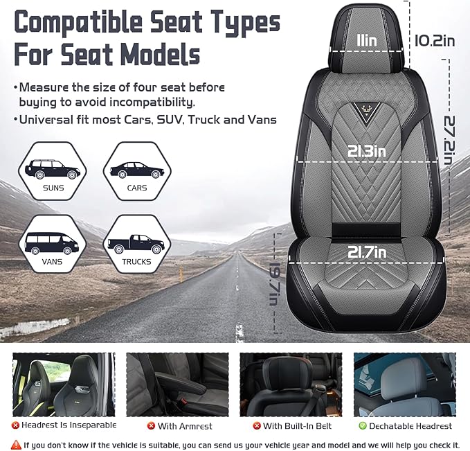 Truck Seat Covers for Chevy Silverado 2500 2007-2026, Waterproof Premium Leather Full Coverage Car Seat Cover, Muscle Sport Style Auto Interior Seat Cover Sets (Full Set/Black Gray)