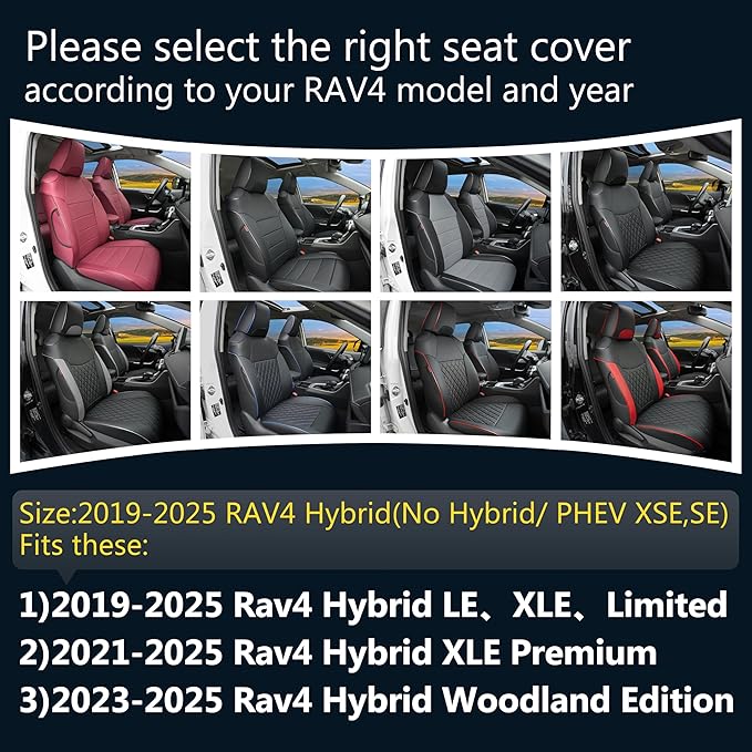 Lolcar Rav4 Hybrid Car Seat Covers Custom Fit for 2019 2020 2021 2022 2023 2024 2025 Toyota Rav4 Hybrid Model Only LE,XLE,XLE Premium,Limited,Woodland Edition, 5 Seats Full seat,Faux Leather(Black)
