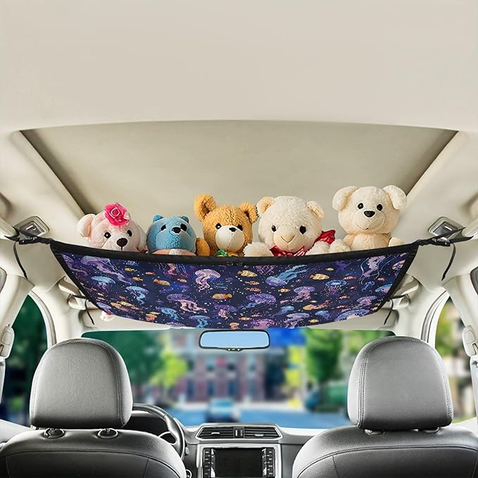 NDISTIN Jellyfish Car Ceiling Cargo Net Pocket Adjustable Cargo Net for Inside Car Roof Elastic Car Roof Storage Bag Car Ceiling Storage Accessories for Long Road Trip Travel