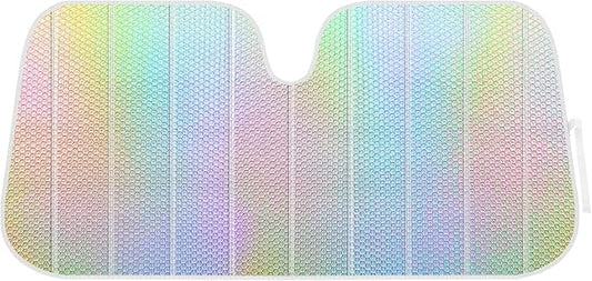 BDK Iridescent Mermaid, Hologram Foil, Chameleon Front Windshield Sun Shade, Double Bubble Accordion Folding Auto Sunshade for Car Truck SUV 58 x 27 Inch
