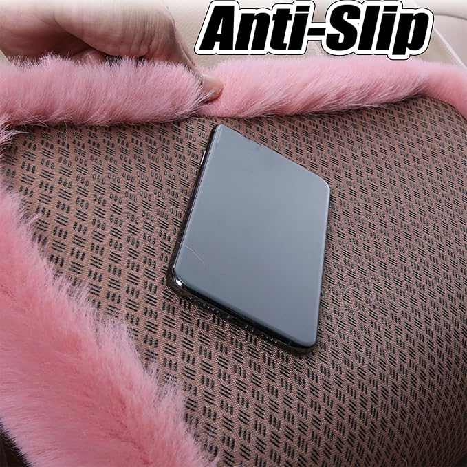 Plush Car Seat Cushion, Soft Warm Fuzzy Faux Rabbit Fur Fluffy Plush Auto Seat Cover Vehicle Car Front and Back Seat Protector Pad with Non-Slip Backing Cushion Interior Universal Fit (Black,Front*1)