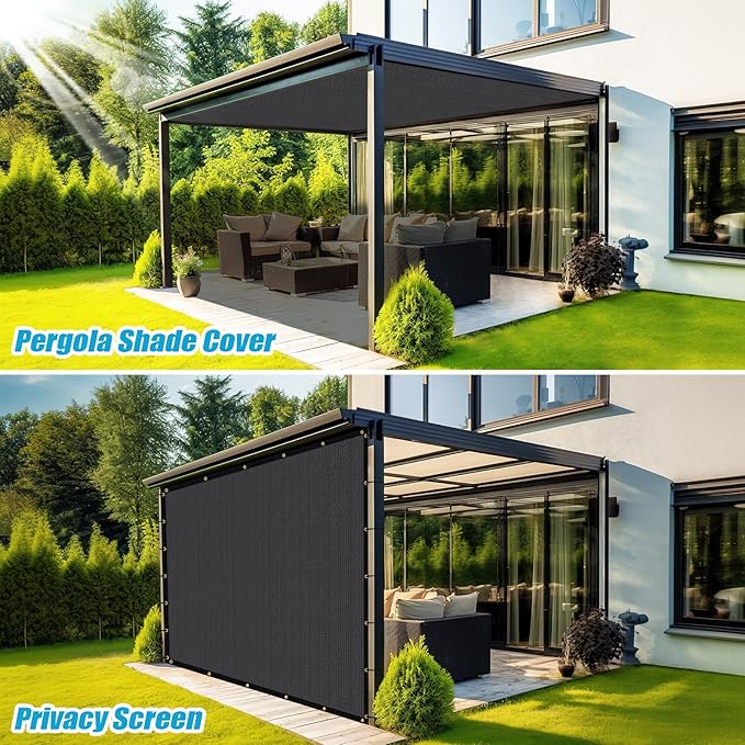 Amagenix 90% Pergola Shade Cover 14'X 14' Dark Gray Sun Shade Cloth with Grommets for Outdoor Garden Patio Porch-Commercial Grade 200 GSM-Cable Zip Ties Included (We Customized)