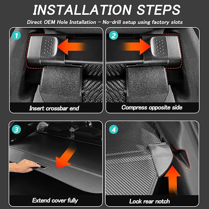 Cargo Cover for Toyota RAV4 2025-2019 Accessories Retractable Trunk Cover Security Shielding Shade Cargo Luggage Cover Trunk Privacy Protection (Carbon Fiber Texture)