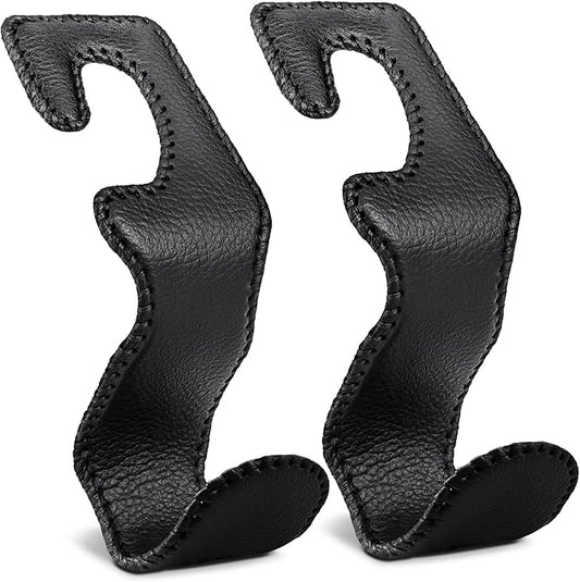 Headrest Hooks for Car, Car Purse Hook Holder,2 PCS Leather Purse Holder for Car,Car Back Seat Headrest Hanger Vehicle Black Leather Storage