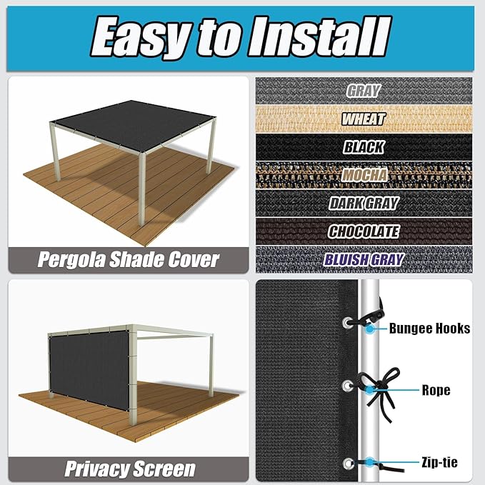 Amagenix 90% Sun Shade Cloth with Grommets, 6' x 20' Pergola Replacement Shade Cover Canopy Privacy Screen for Outdoor Patio Garden, Dark Gray (We Customized)