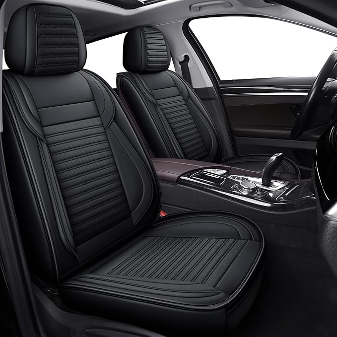 LINGVIDO Full Set Car Seat Covers, Faux Nappa Leather, Airbag Compatible and Waterproof Protectors for Sedans SUVs, Breathable Interior for Active Families, Pets, and Commuters (5 Seats, Black)