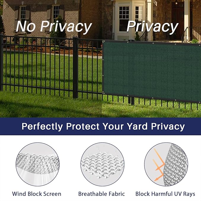 Windscreen4less Privacy Fence Screen Heavy Duty Windscreen Fencing Mesh Fabric Shade Net Cover with Brass Grommtes for Outdoor Wall Garden Yard Pool Deck, 8'x180' Green