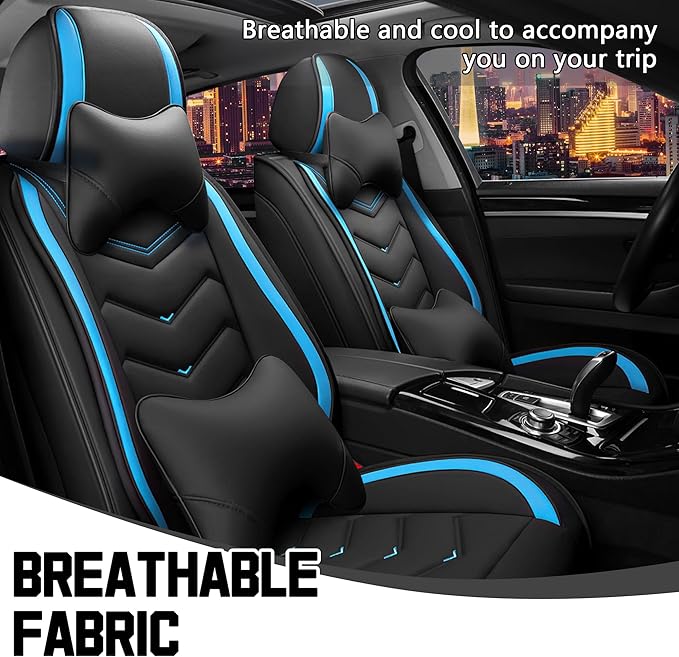 CTDS Car Seat Covers for Nissan Pathfinder 2000-2026, Stylish Sport Seat Cover, Premium Nappa Leather Car Seat Cover. Automobile Seat Covers Sets.(Luxury 2 Seats/Black Blue)