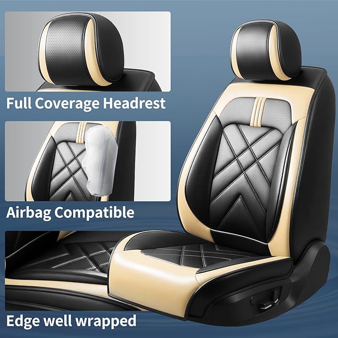 CX-7 Car Seat Covers Fit for Mazda CX-7 2007-2012, Full Coverage Premium Leather Waterproof Breathable Seat Covers Automotive Seat Protectors, Airbag Compatible(Full Set Seats, Black Beige)