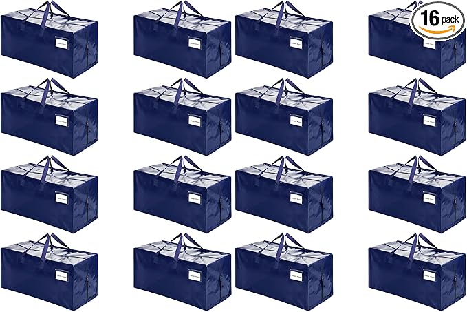 VENO 16 Pack Moving Bags w/Backpack Straps, Heavy Duty, Moving Boxes Alternative, Packing Supplies, Large Storage Totes for Dorm Room Essentials with Zipper for Clothes (Blue, 16 Pack)