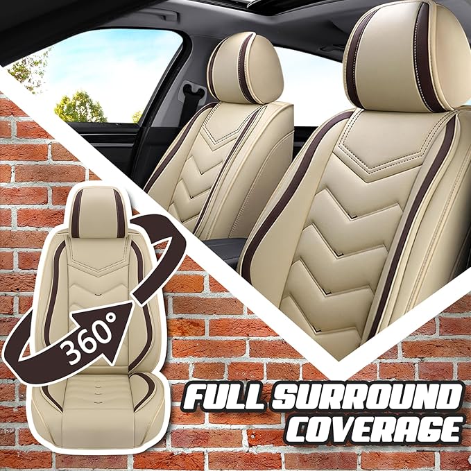 Car Seat Covers for KIA Sedona 2003-2021, Premium Nappa Leather Car Seat Cover, Stylish Sport Seat Covers， Automobile Seat Cover Sets.(Standard 5 Seats/Beige)