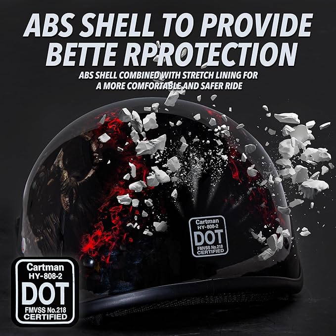Cartman Cruiser Scooter Motorcycle Half Face Helmet, Red Skull USA Graphics, DOT Approved for Bike Scooter ATV UTV Chopper Small