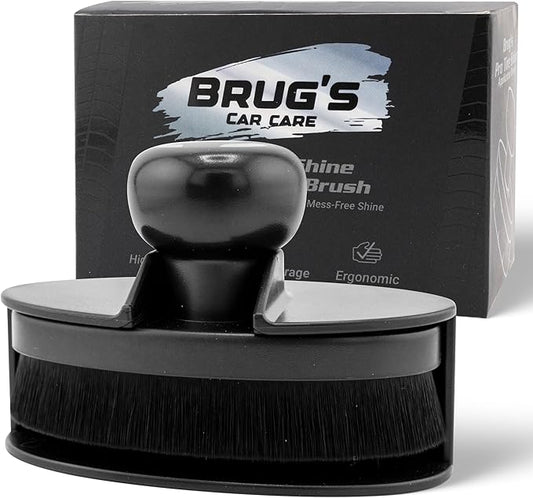 Brug's Pro Tire Shine Applicator Brush, 4 Inch Wide Head, Soft Bristles with Stand