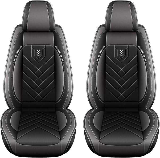 AOMSAZTO 2 Front Car Seat Covers for Toyota RAV4 2007-2026: Faux Leather Automotive Seat Cover Waterproof Compatible Airbag(2 Seats, Black&Grey)