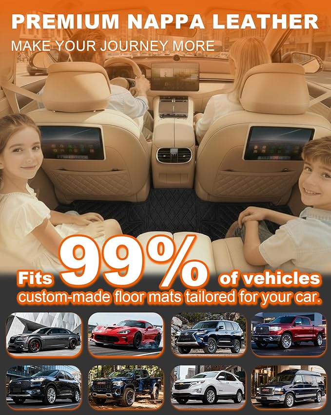 All-Weather car Floor MATS-Suitable for 99% of car Models,Leather car mat, offering Personalized Embroidery and Multiple Color Options,Provide Protection for car Rug (Gray Beige)