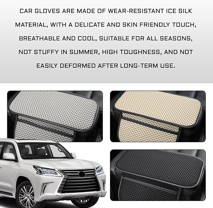 Armrest Cover for Car Console Covers for SUV Center Console Arm Rest Breathable Pad Middle Box Armrest Cushion Pad with 2 Organizer Bags Universal Car Interior Accessories Protection(Gray)