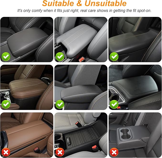 Center Console Cover for Cars Fit for Jeep Grand Cherokee Leather Armrest Covers with 2 Storage Bags(Black)