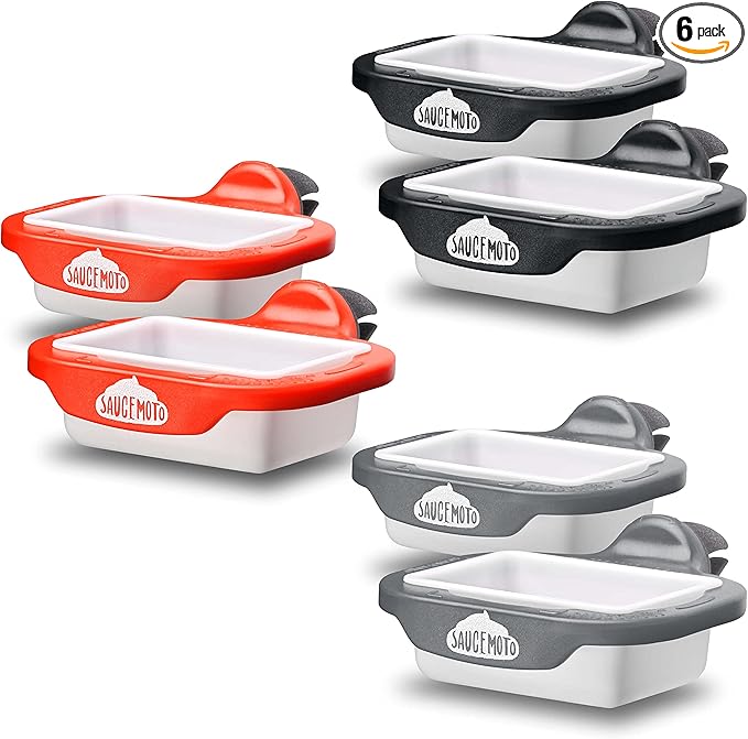 Saucemoto Dip Clip | an in-car Sauce Holder for Ketchup and Dipping sauces. As seen on Shark Tank (6 Pack Assortment, Black, Red, Gray)