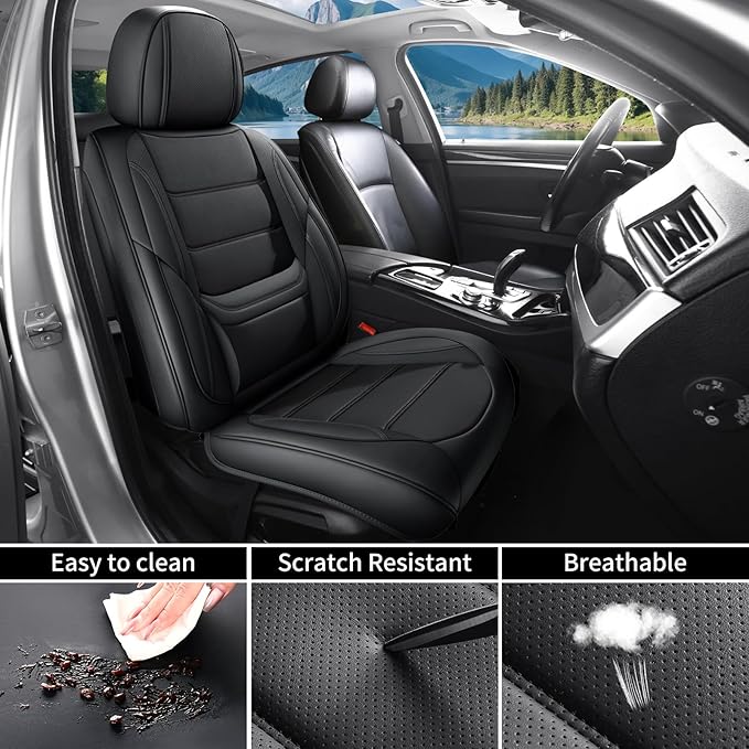 Car Seat Covers Full set custom fit for Chevrolet/Chevy Cruze 2011-2019 - Premium Faux Leather with Lumbar Support, Breathable, Waterproof, Anti-Slip, Durable, Easy to Install (Black,full Set)