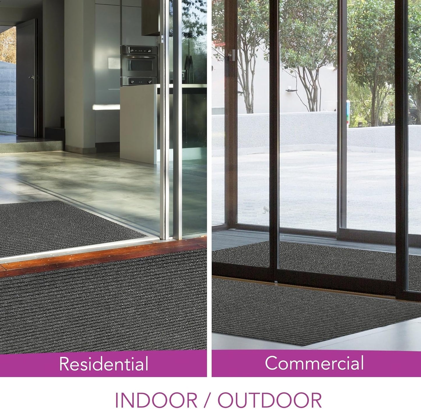 iCustomRug Spartan Weather Warrior Indoor/Outdoor Utility Ribbed Carpet Runner with Non-Slip Thermoplastic Rubber Backing, 3ft X 56ft in Charcoal