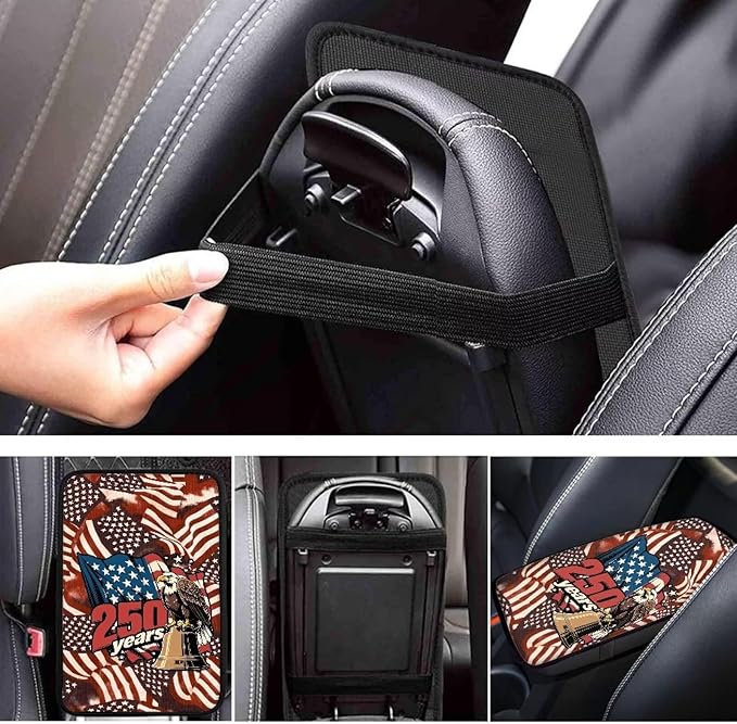 Dreaweet 250th Anniversary Car Center Console Cover Universal Fit Bald Eagle Liberty Bell Print Center Console Armrest Cover Scratch & Wear Resistant Arm Rest Cover for Car Truck SUV Sedan