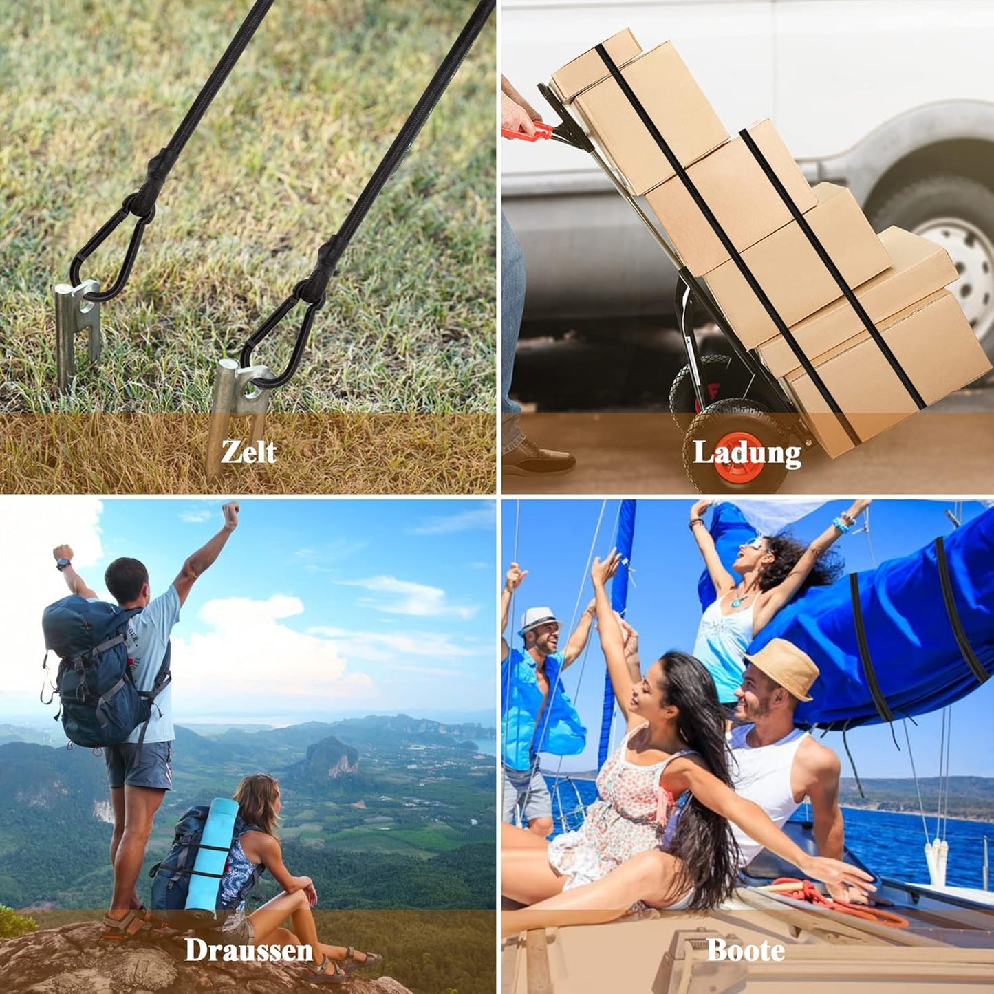 6 Piece Bungee Cords with Hooks - Heavy Duty Outdoor Bungee Cord Includes 24", 40", 60", Extra Strong Carabiner Bungee Cord with Metal Hook for Camping, Tarps, Bike Rack, Tent, Car