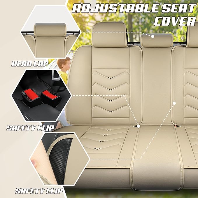 Car Seat Covers Fit for Toyota rav4 2000-2026, Stylish Sport Seat Covers, Waterproof Wear-Resistant Premium Nappa Leather Car Seat Cover.(Full Set with Pillow/Beige)