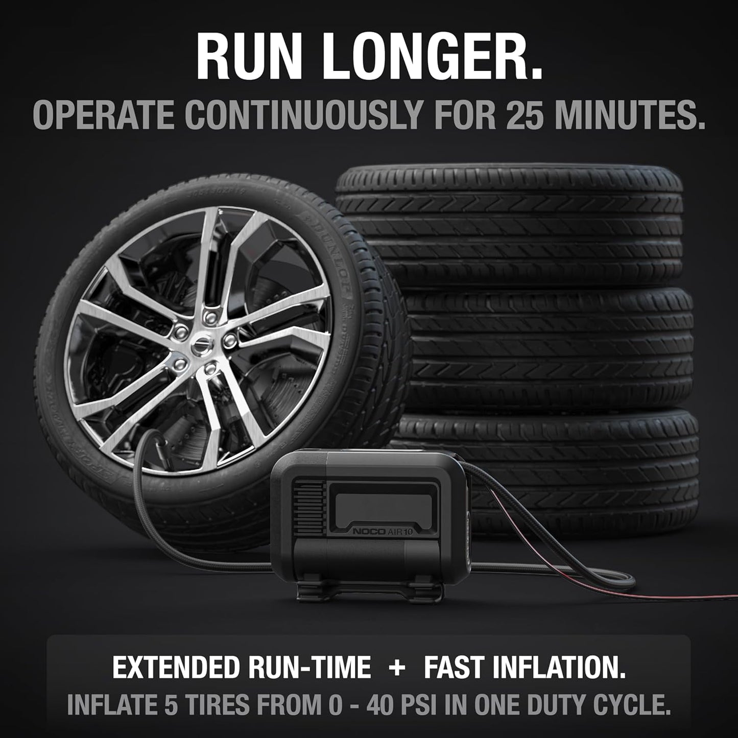 NOCO AIR10: UltraFast 10A Tire Inflator - 12V Portable Air Compressor Pump, 60 PSI Max – 36 SLPM Airflow Inflates 0–40 PSI in 3.8 Minutes – Digital Gauge + Auto-Shutoff