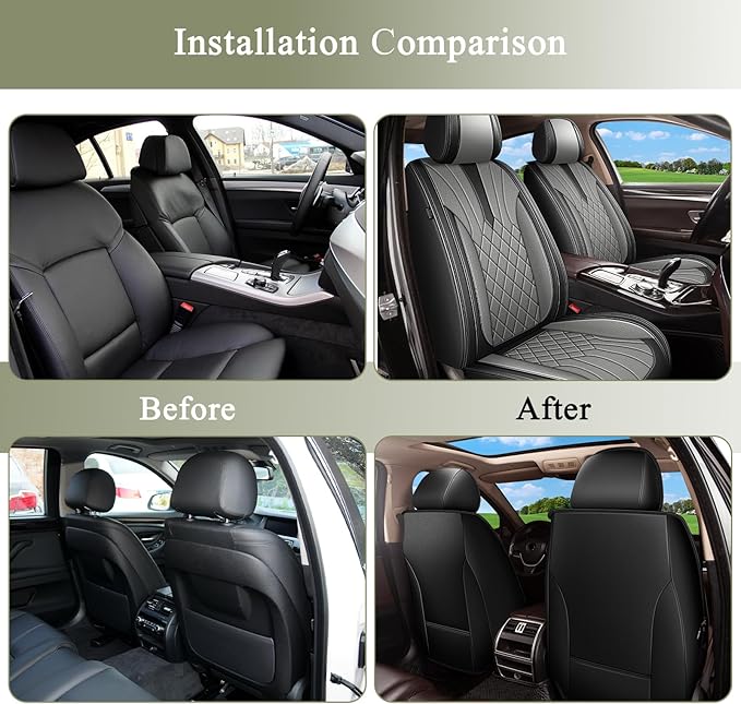 Car Seat Covers Front Pair for Mazda 3 2007-2019 Mazda3: Breathable Perforated Leather Seat Cover (Black&Grey)