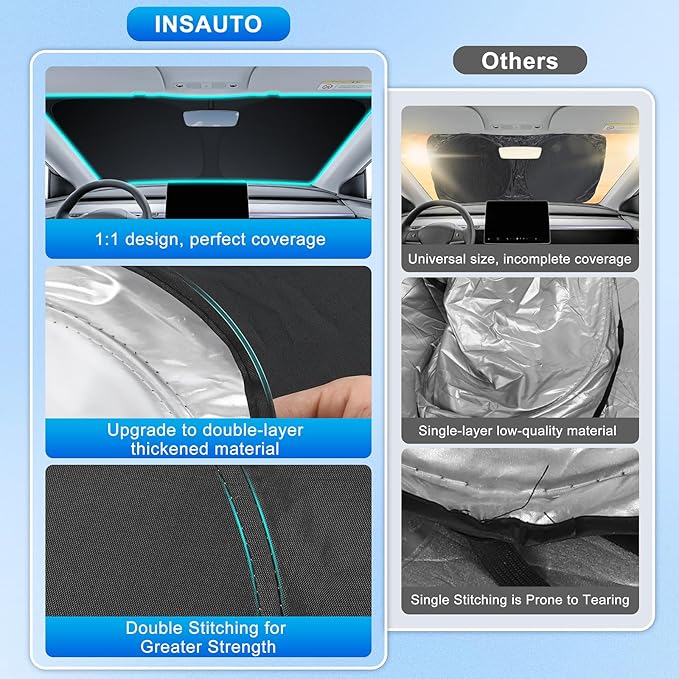 INSAUTO Custom Fit Windshield Sun Shade Accessories for Kia Forte 2014-2018, Foldable Front Window Sunshade, UV & Heat Reflector, Keeps Interior Cool, Includes Storage Bag