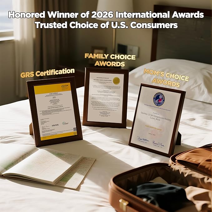 10 Set Compression Packing Cubes for Travel Essentials,Compressible Expandable Packing Cubes for Suitcase,OlarHike Luggage Organizer Bags for Travel,Handy Helper for Organizing Clothes(Gold)