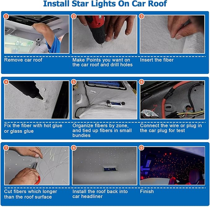 AZIMOM Mini 6W 500pcs Twinkle Fiber Optic Starlight Headliner Kit for Car Home 0.03in 13.1ft End Glow Fiber Strands Sound-Activated APP& Remote Control Starlight Engine