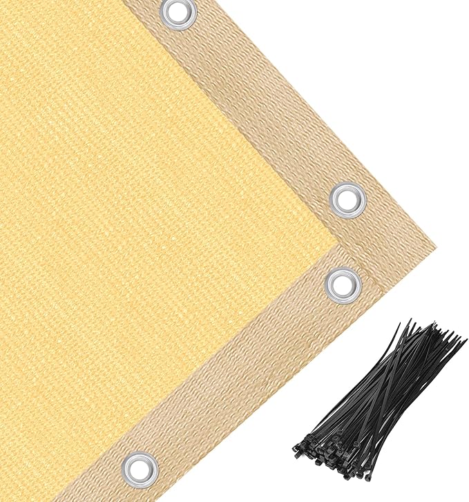 Amagenix 90% Shade Fabric 15'X 18' Sand Sun Shade Cloth with Grommets for Pergola Replacement Shade Cover Canopy, Heavy Duty, Cable Zip Ties Included (We Customized)