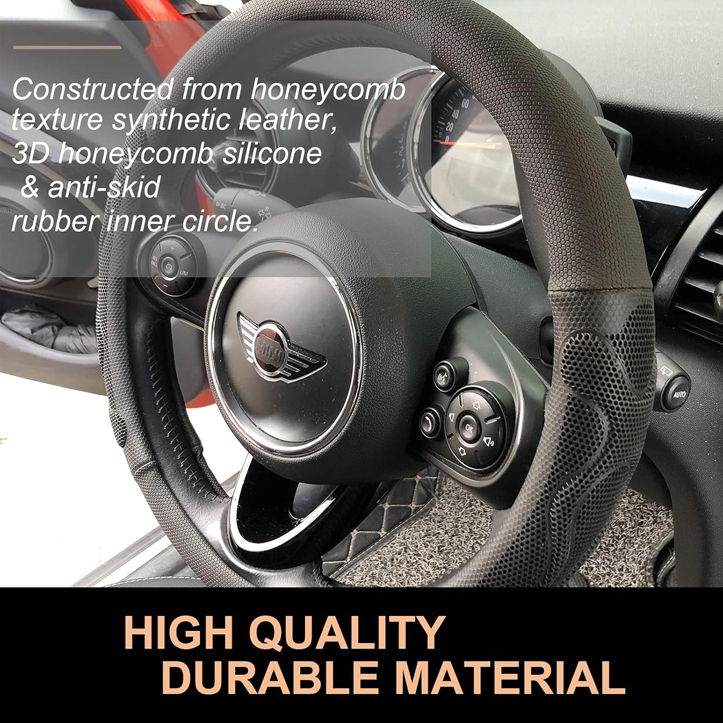PINCTROT Comfy Grip Steering Wheel Cover, Anti-Slip Design, Universal 14.5-15 Inch(Silicone Black)