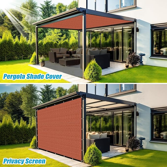 Amagenix 90% Pergola Shade Cover 6' X 10' Sun Shade Cloth with Grommets for Outdoor Garden Patio Porch, Commercial Grade 200 GSM - Cable Zip Ties Included (We Customized) GN108, Rust Red