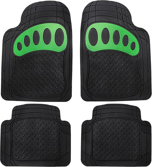 FH Group Automotive Floor Mats - Heavy-Duty Footprint Design Rubber Floor Mats for Cars, Universal Fit Full Set, ClimaProof Floor Mats, Trimmable Floor Mats For Most Sedan, SUV, Truck Floor Mats Green