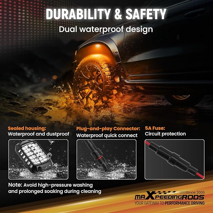 maXpeedingrods Rock Lights for Trucks, 8 Pods RGB Neon Light Kits 3D Lens 288 LEDs, High Bright with App Remote Control Music Mode, Waterproof Underglow Lights for Jeep Off-raod SUV Pickup Car 12V
