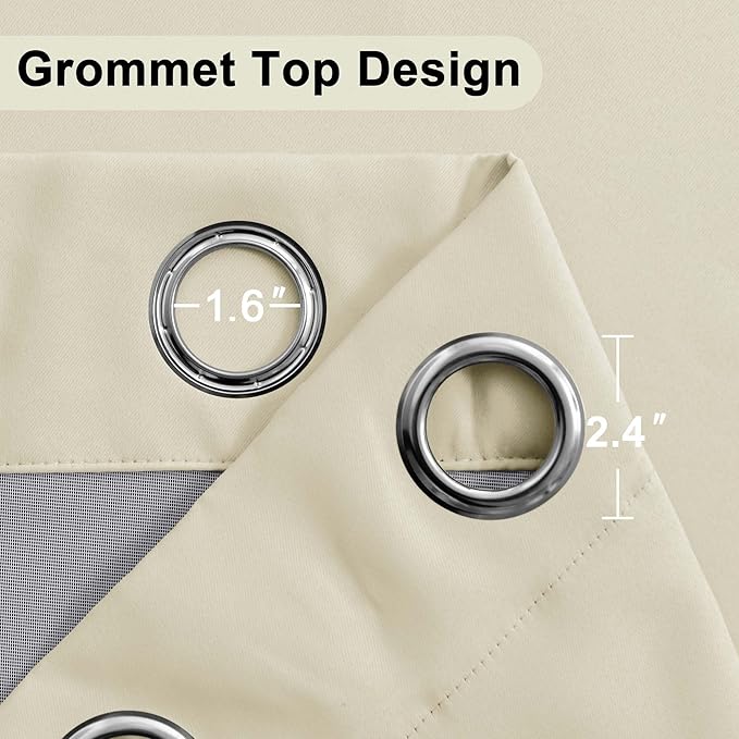 XWZO Total Blackout Curtains 54 Inches Long - Double Layer Full Room Darkening & Energy Efficiency Grommet Window Panels with Tiebacks for Short Windows/Basement, Beige, W52 x L54, Set of 2