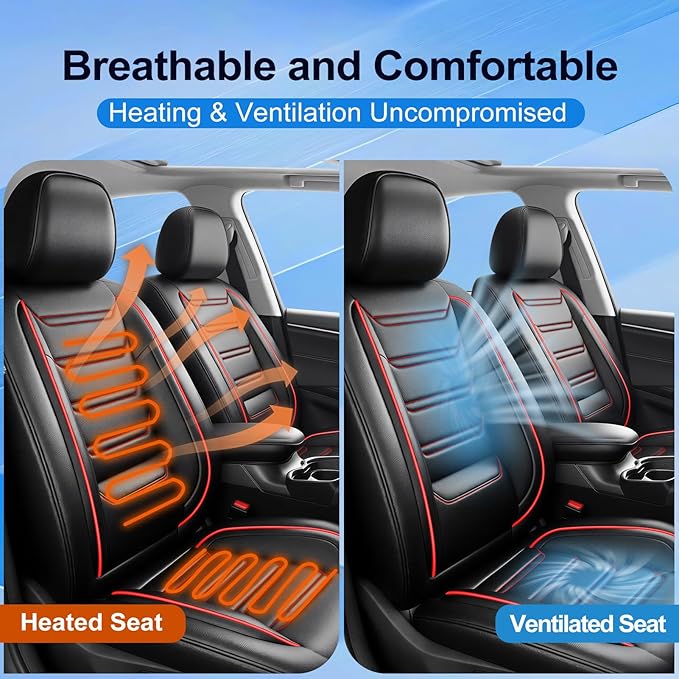 Fit Sonic Car Seat Covers for Select Chevrolet/Chevy Sonic 2012-2020 - Premium Full Coverage Leather, Airbag Compatible, Waterproof & All Weather Seat Cushion Protector, Full Set, Red Trim