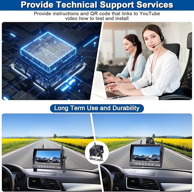 Rohent RV Backup Camera Wireless HD1080P 2 Cameras with 7 Inch Touch Key DVR Monitor Stable Digital Signals Rear View Camera System IP69K Waterproof Pigtail Wire Adapter for Furrion Pre-Wired RVs R8