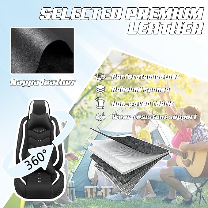 Car Seat Covers Fit for Infiniti g37 2000-2026, Stylish Sport Seat Covers, Waterproof Wear-Resistant Premium Nappa Leather Car Seat Cover.(Full Set with Pillow/Black White)