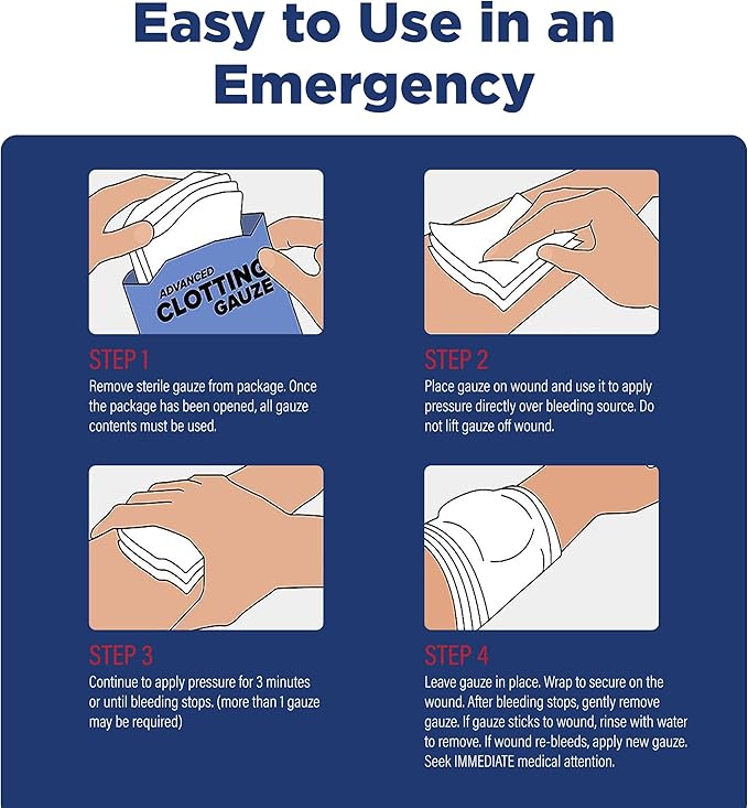 Adventure Medical Kits QuikClot Advanced Clotting Gauze - Stops Bleeding Up to 5X Faster Than Standard Gauze - Kaolin Hemostatic Dressing - for First Aid Kits & Survival Gear - 3 x 48