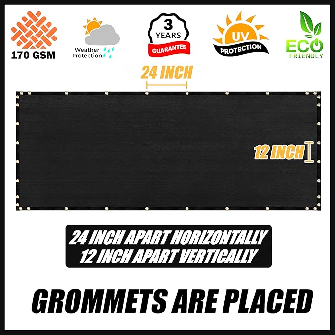 Royal Shade Custom Size 5' x 126' Black Fence Privacy Screen Windscreen Cover Netting Mesh Fabric Cloth - Cable Zip Ties Included (We Make Custom Size)