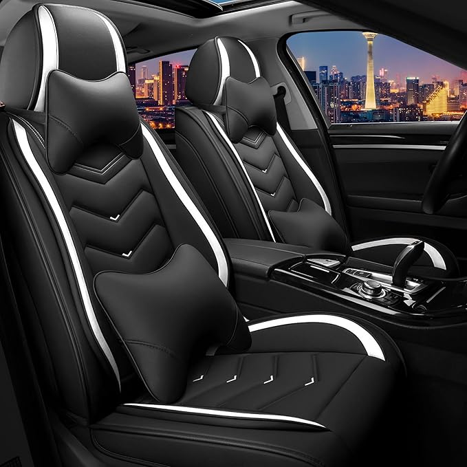 CTDS Car Seat Covers for Honda HR-V 2016-2026, Stylish Sport Seat Cover, Premium Nappa Leather Car Seat Cover. Automobile Seat Covers Sets.(Luxury 2 Seats/Black White)