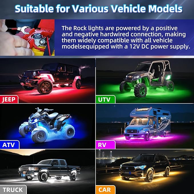 Brightness 4Pods Segmented RGB LED Rock Lights Kit with APP/RF Remote Control, Upgraded Multicolor Underglow Lights Neon Music Mode Waterproof 12V Underbody Light for Trucks Pickup Jeep Golf Cart ATV
