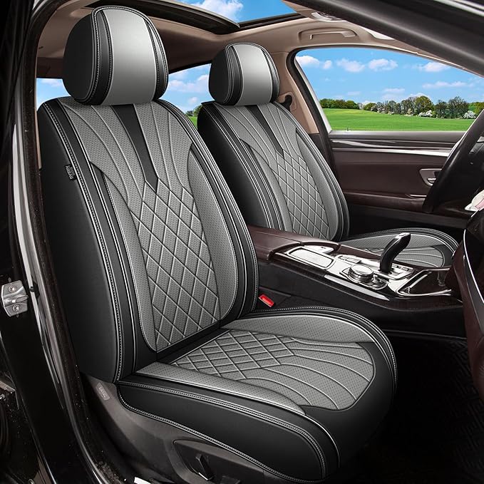 Full Set Car Seat Covers for Subaru Impreza 2012-2024 2025 2026: Breathable Perforated Leather Seat Cover (Black&Grey)