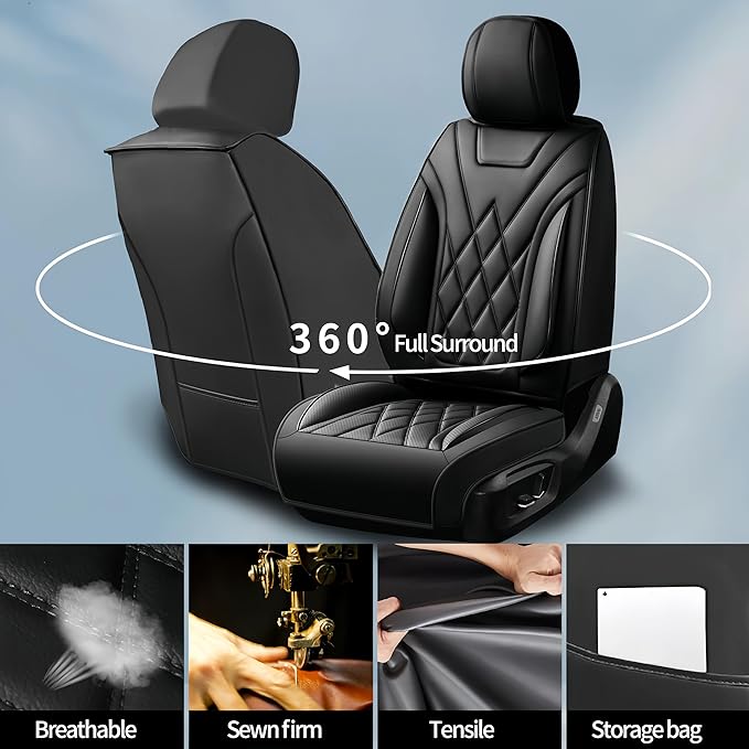 Fit TL Car Seat Covers for Acura TL 2004-2014 - Premium Leather, Waterproof, All-Weather, Airbag Compatible, Anti-Slip, Breathable, Easy Install, Seat Protectors, Full Set, Black