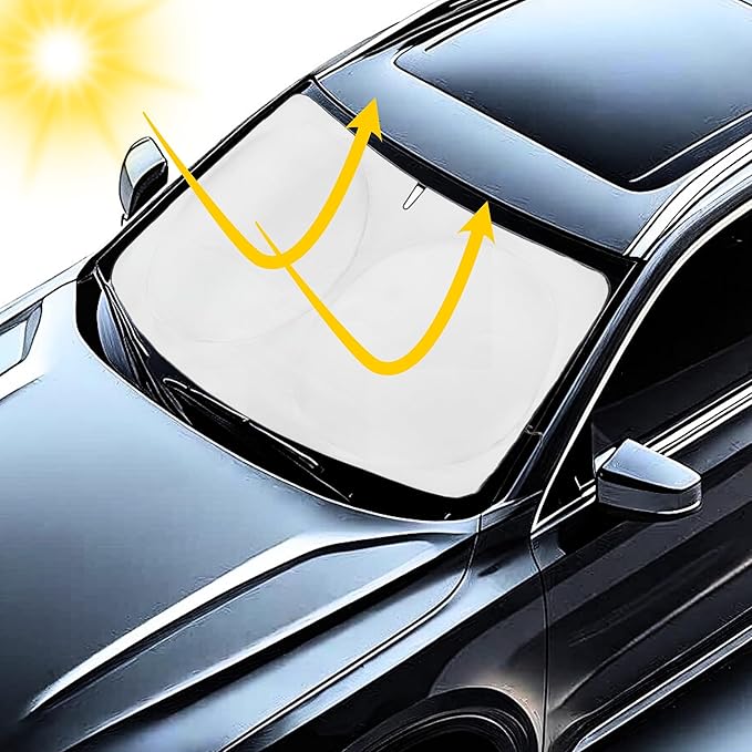Windshield Sun Shade -Certified 99.87% UVB & 99.02% UVA Car Sun Shade. Award Winning Sunshade - Patented Technology | Compatible for Toyota Highlander (2008-2013) | Car Shades by Kinder Fluff